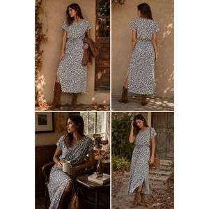Anthropologie Dolan Taleen Textured Midi Dress Belted Casual Leopard Print MED